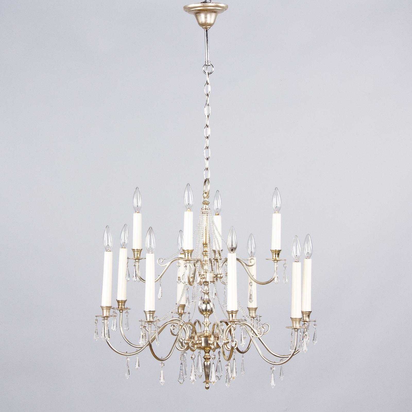 French Midcentury Silver Plated Chandelier with Crystals, 1950s 9