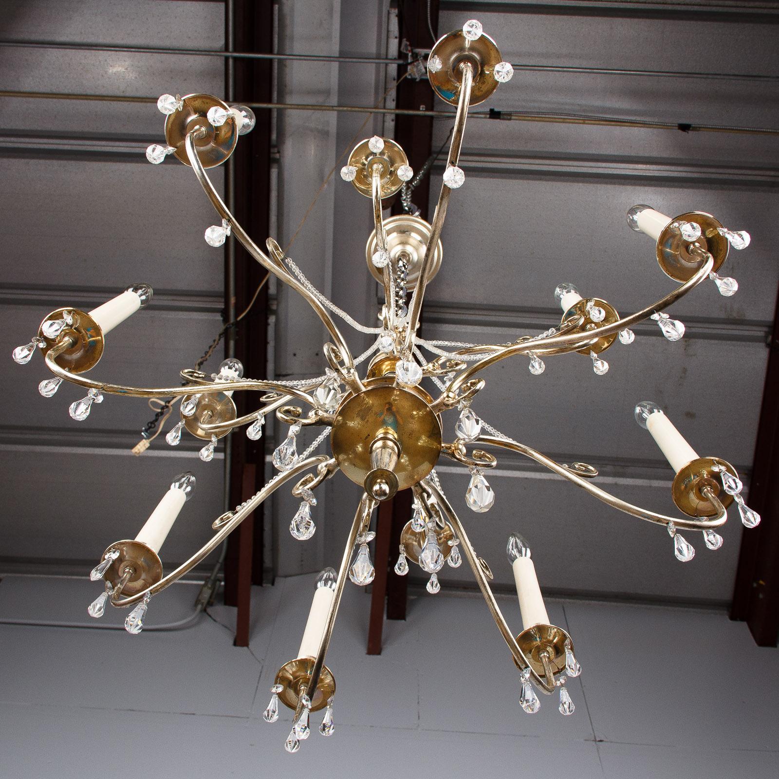 French Midcentury Silver Plated Chandelier with Crystals, 1950s 14