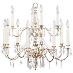 French Midcentury Silver Plated Chandelier with Crystals, 1950s