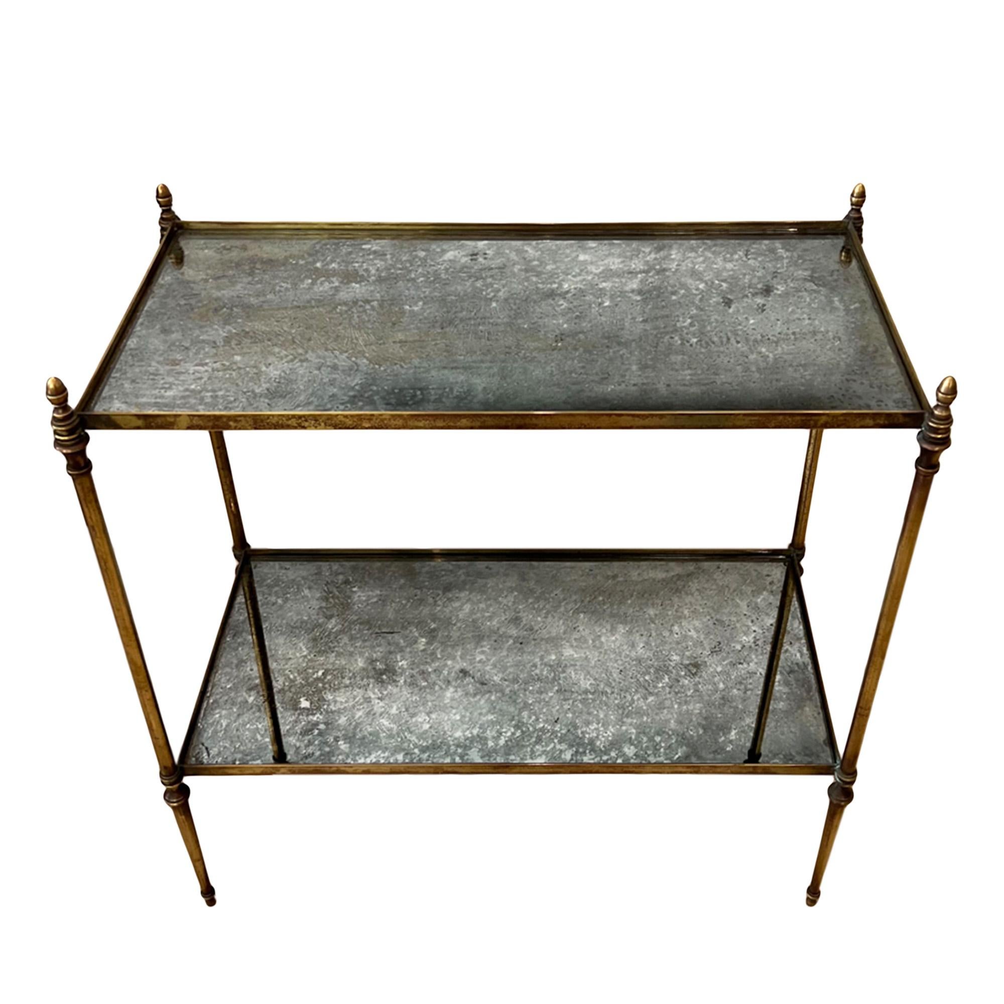 Brass French Midcentury Single Side Table With Eglomise Glass For Sale