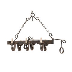 French Midcentury Six-Light Forged-Iron Spit-Jack Chandelier