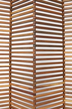 French Mid-Century Slatted Mahogany Screen Room Divider, 1960s