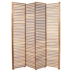 Retro French Mid-Century Slatted Mahogany Screen Room Divider, 1960s