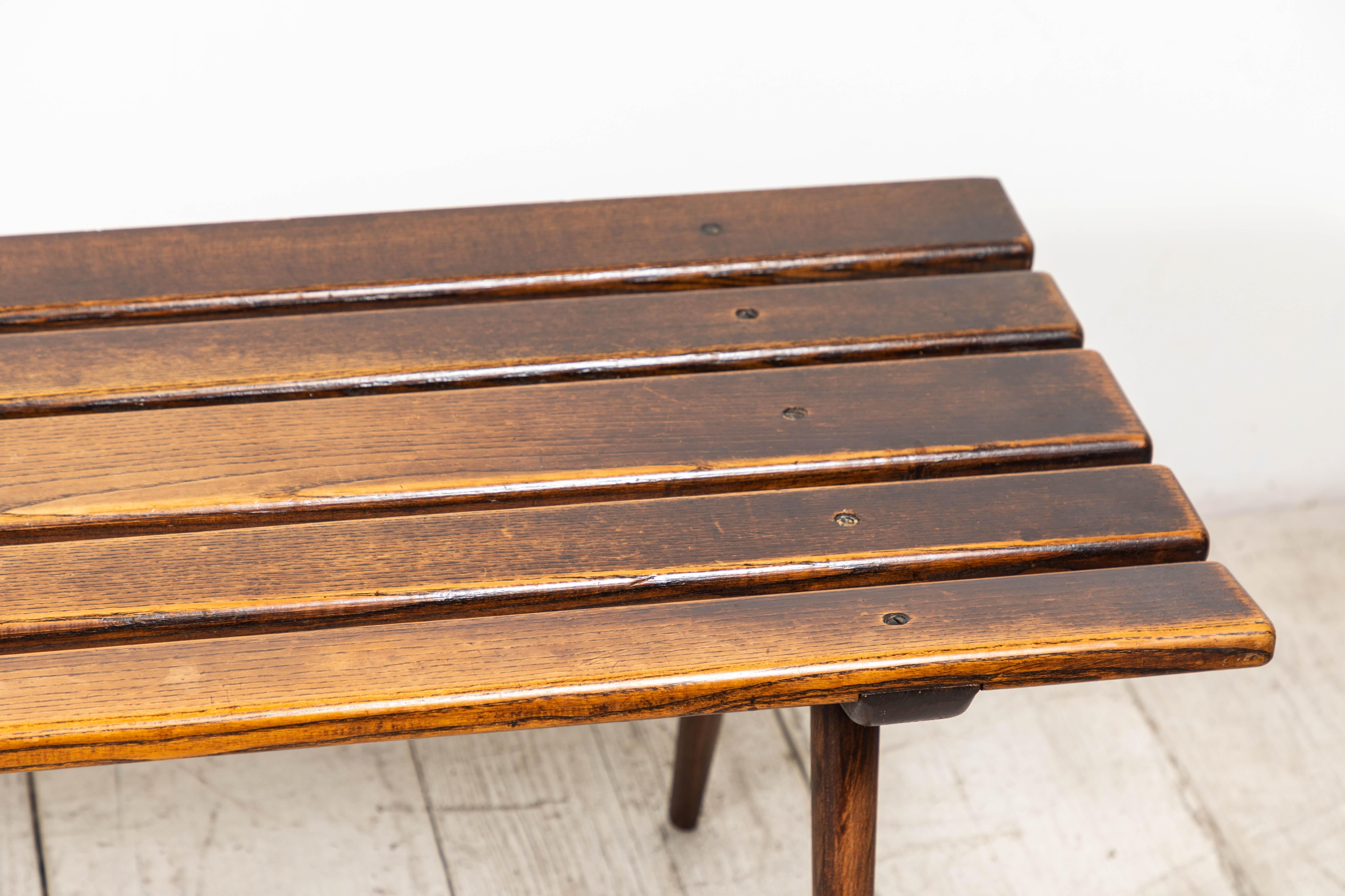 Mid-20th Century French Midcentury Slatted Wooden Low Bench