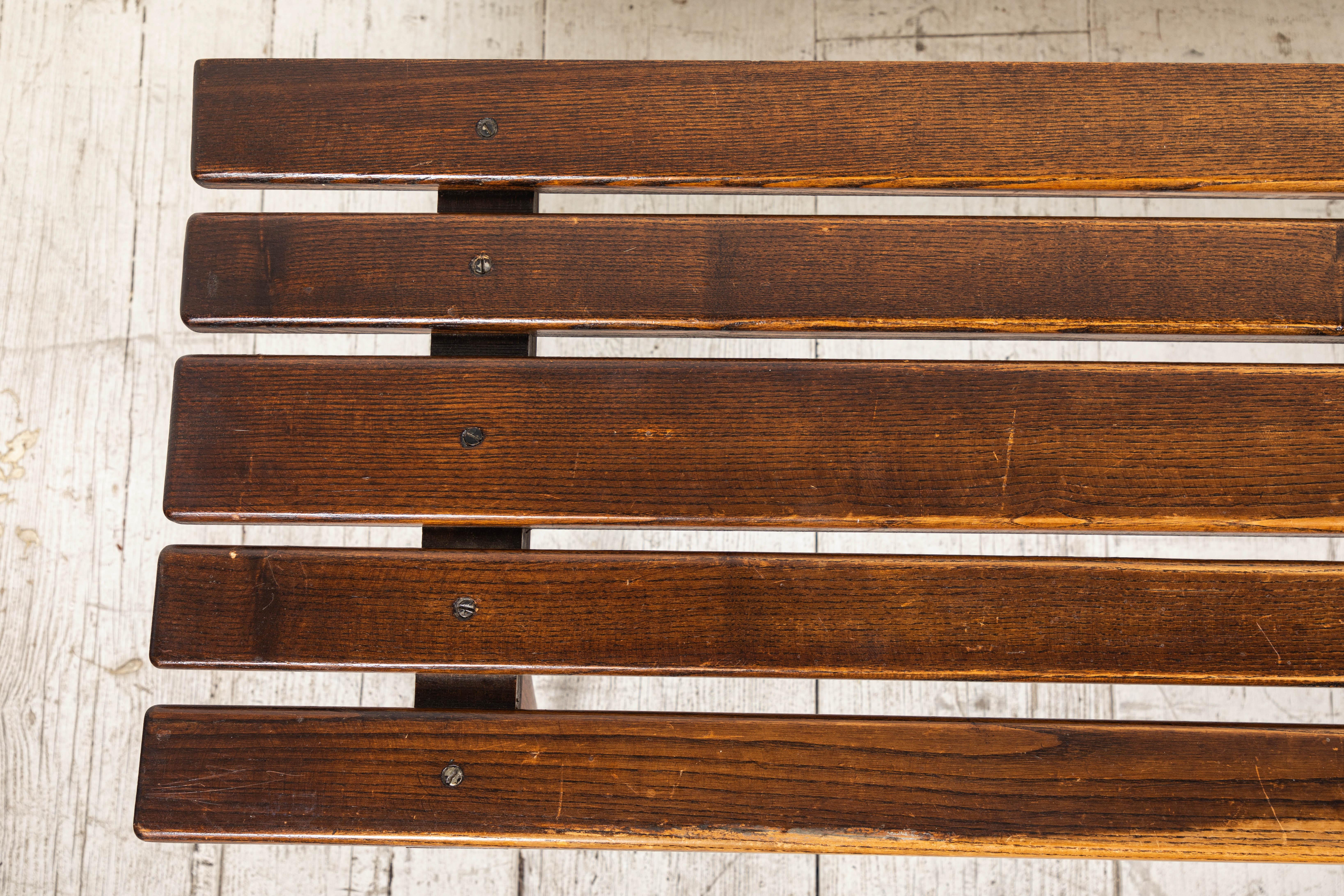 French Midcentury Slatted Wooden Low Bench 2