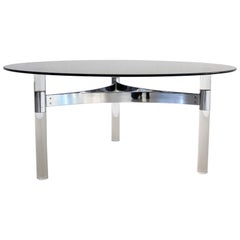 French Midcentury Smoke Glass Coffee Table on Lucite and Chrome Base, 1970s