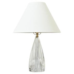 French Midcentury Solid Crystal Table Lamp