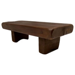 French Midcentury Solid Rustic Carved Oak Side or Coffee Table, France, 1960s