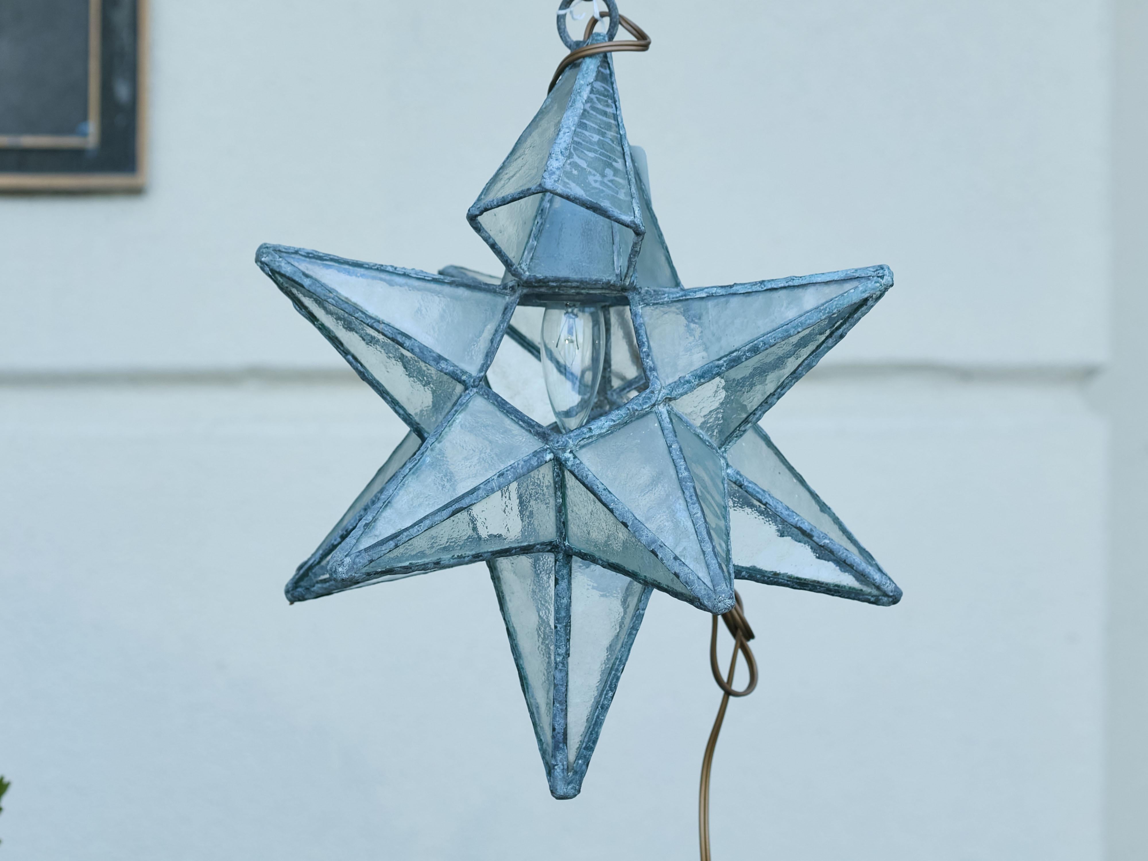 Apparecchio a stella francese del Medioevo in metallo e vetro con lampadina singola in vendita 5