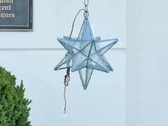 French Midcentury Star Metal and Glass Light Fixture with Single Bulb