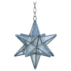 French Midcentury Star Metal and Glass Light Fixture with Single Bulb