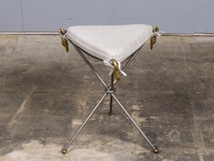 French Midcentury Steel and Brass Tripod Stool in the Style of Maison Jansen