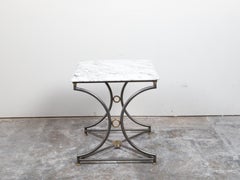 French Mid-Century Steel and Bronze Console Table with White Veined Marble Top