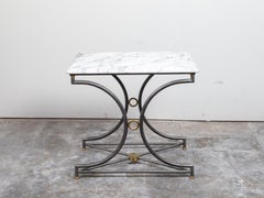 French Midcentury Steel and Bronze Console Table with White Veined Marble Top