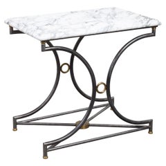 French Midcentury Steel and Bronze Console Table with White Veined Marble Top