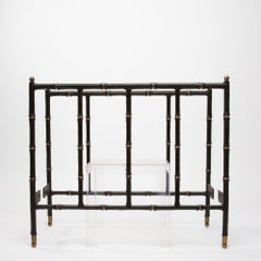 French Midcentury Steel, Bronze, Black bamboo Leather Daybed by Jacques Adnet