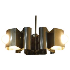 French Midcentury Three-Light Chandelier Metal Pendant Light