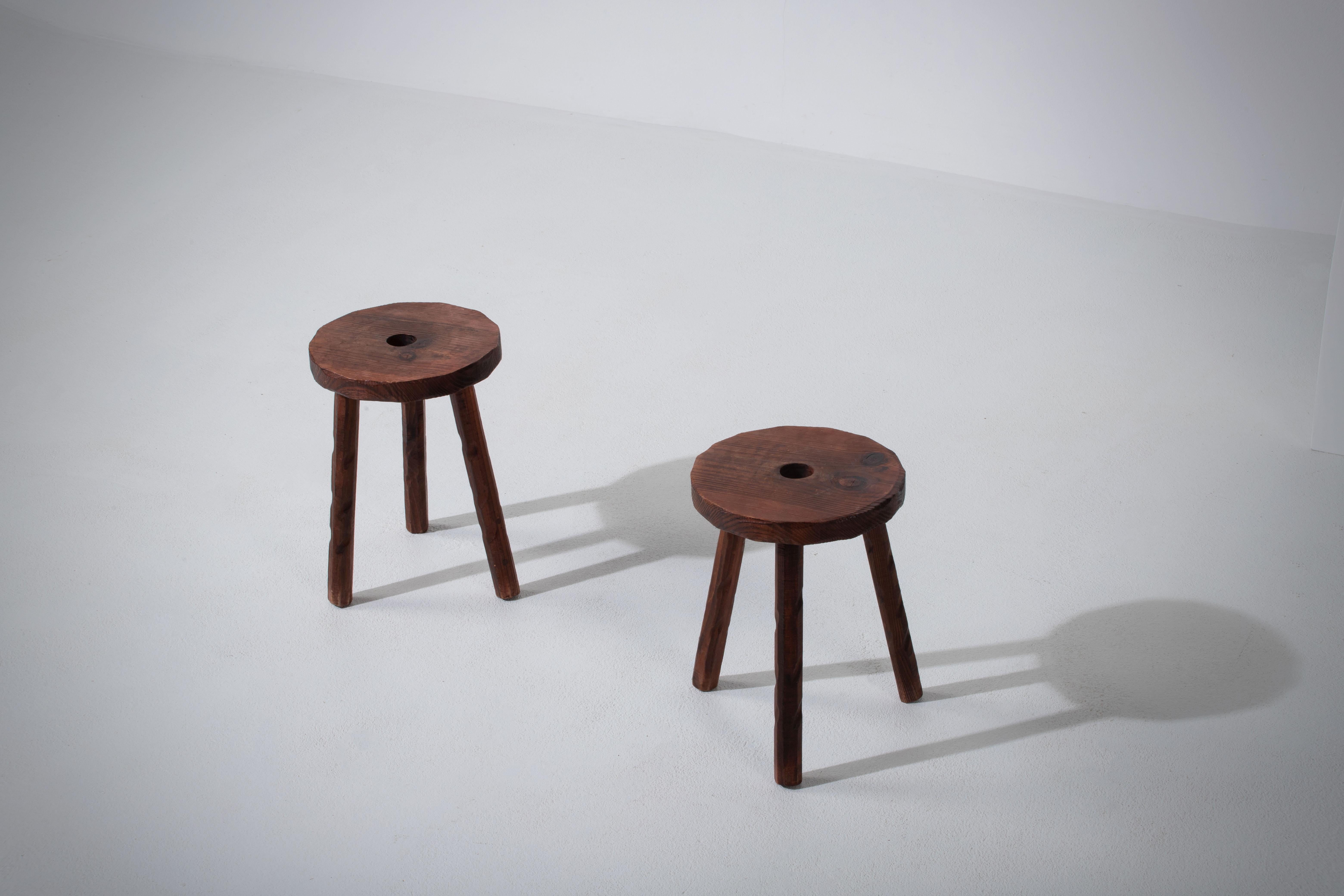 French Midcentury Tripod Stool, a Pair For Sale 3