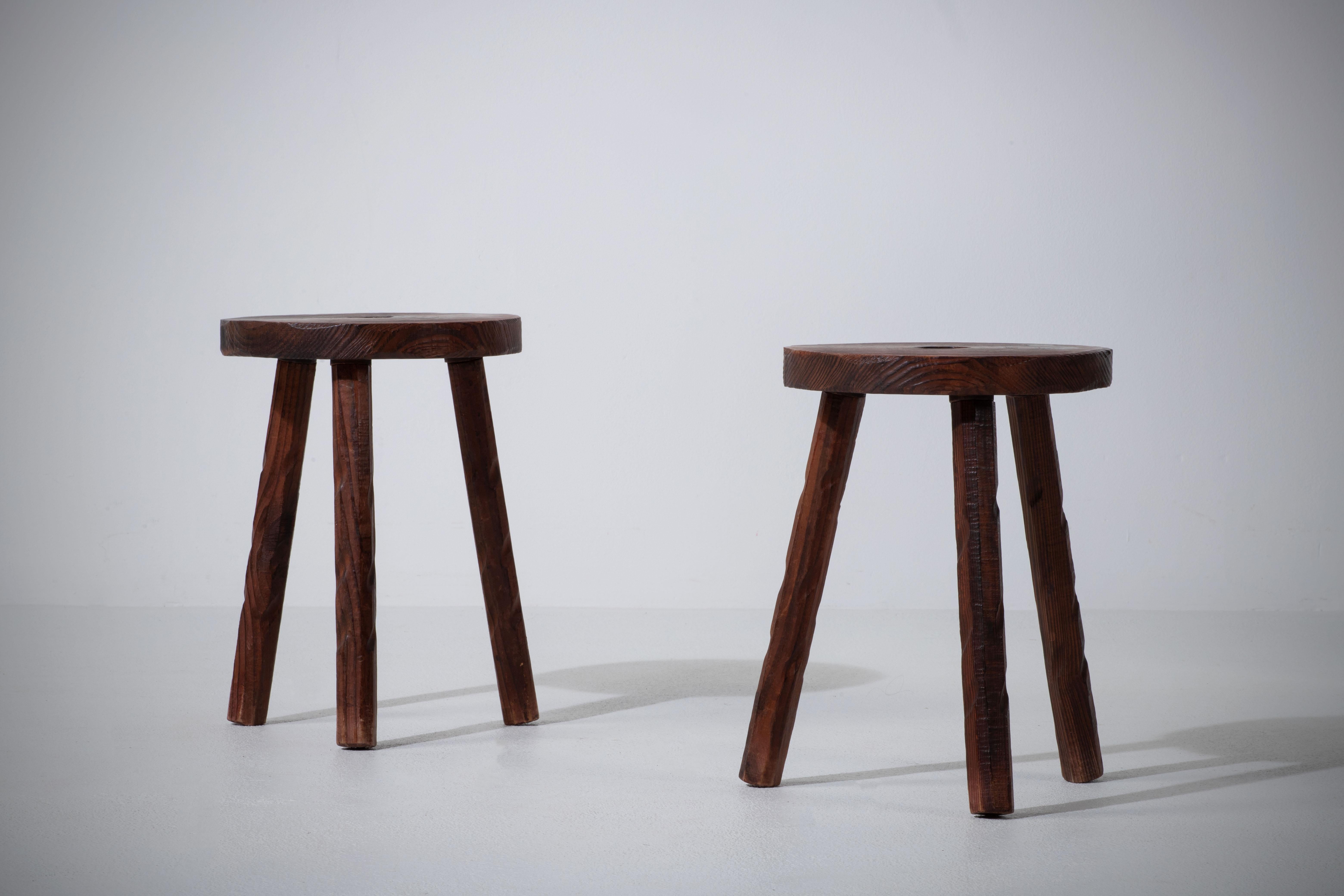 French Midcentury Tripod Stool, a Pair For Sale 6