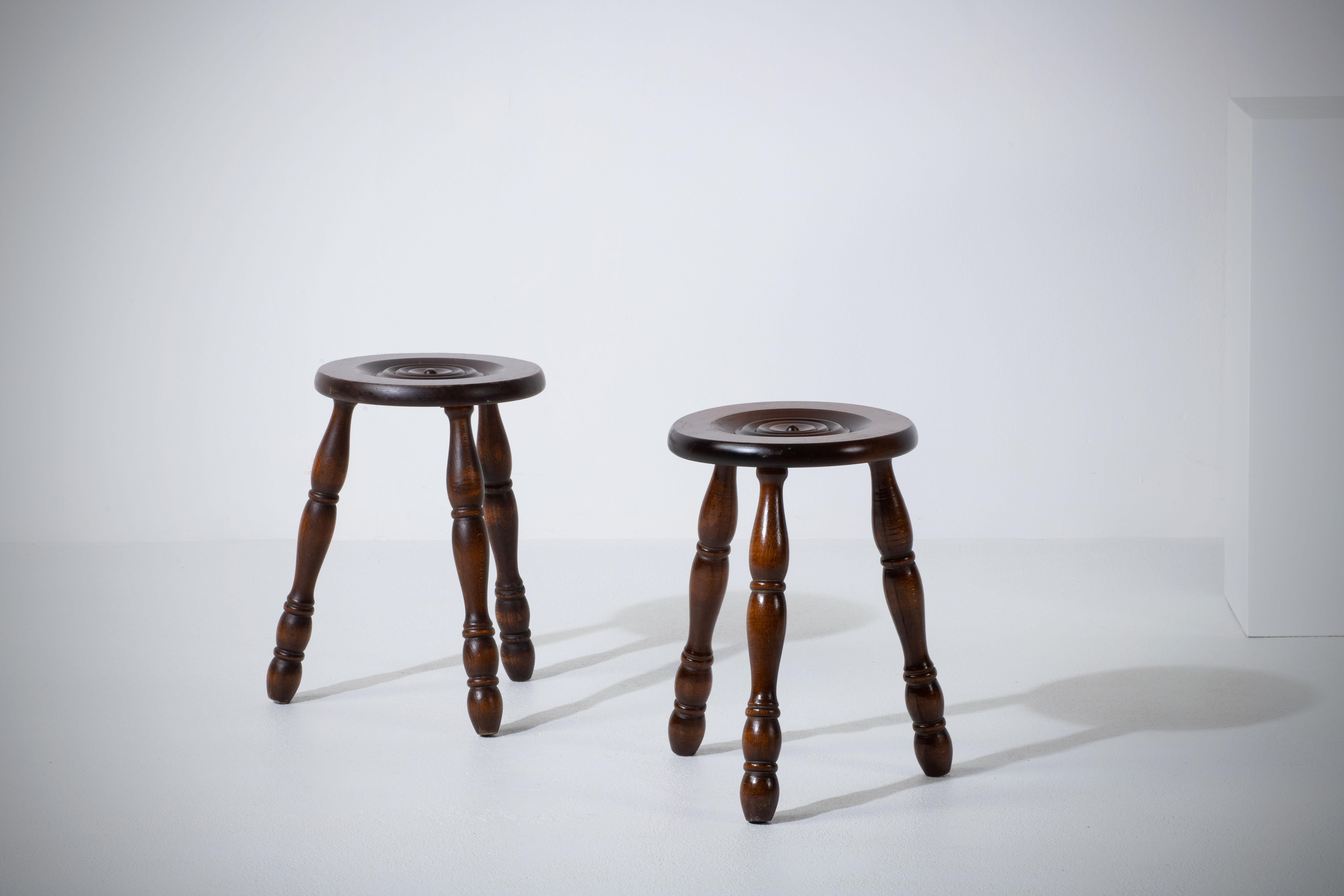 Mid-Century Modern French Midcentury Tripod Stool, a Pair For Sale