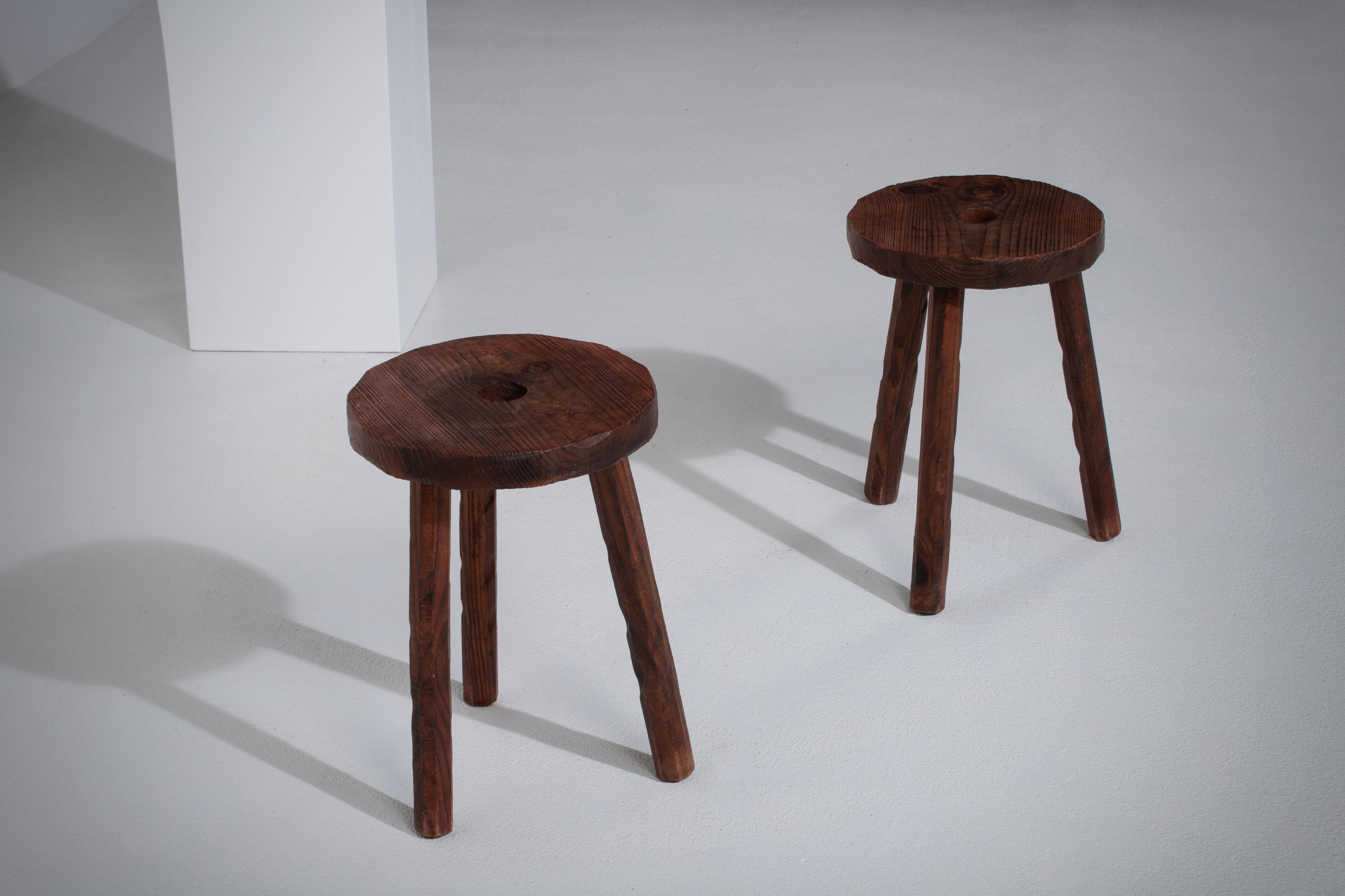 French Midcentury Tripod Stool, a Pair For Sale 2