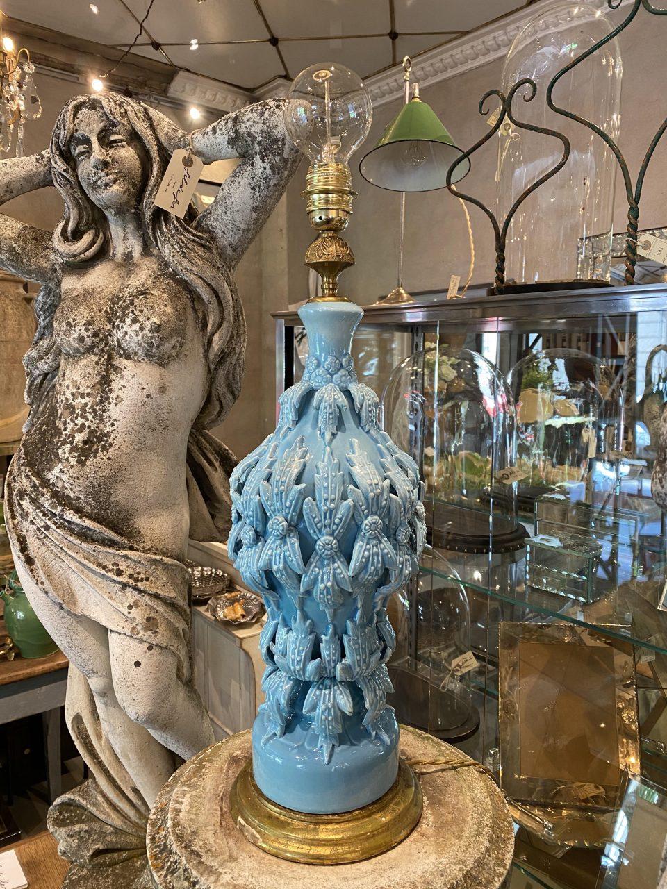 Glazed French Midcentury Turquoise Ceramic Lamp