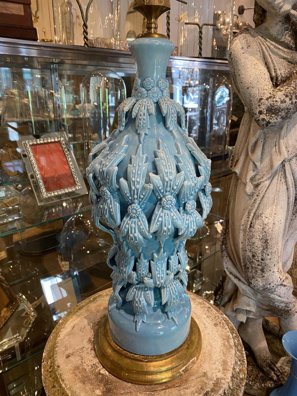 20th Century French Midcentury Turquoise Ceramic Lamp