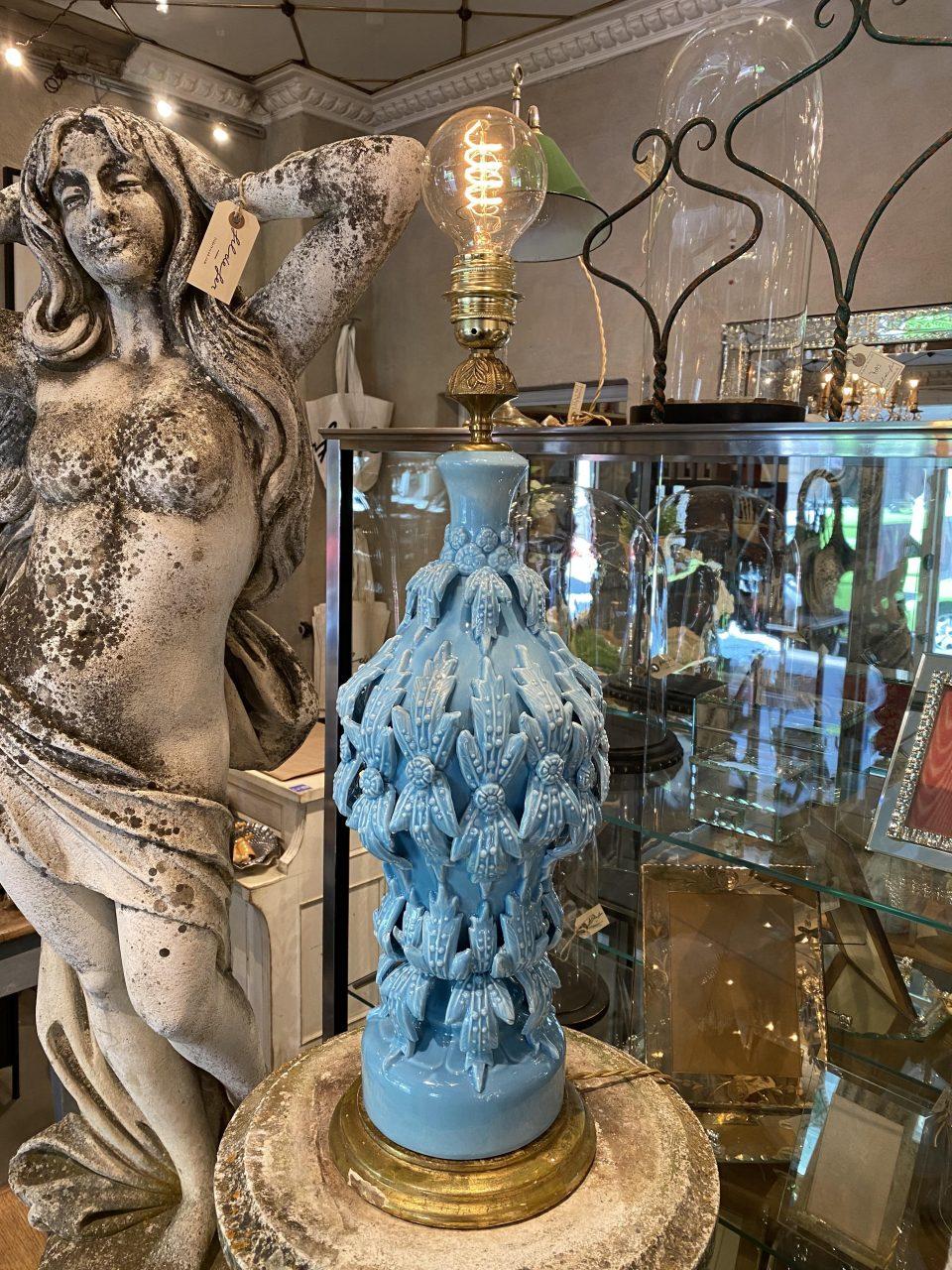 French Midcentury Turquoise Ceramic Lamp 2