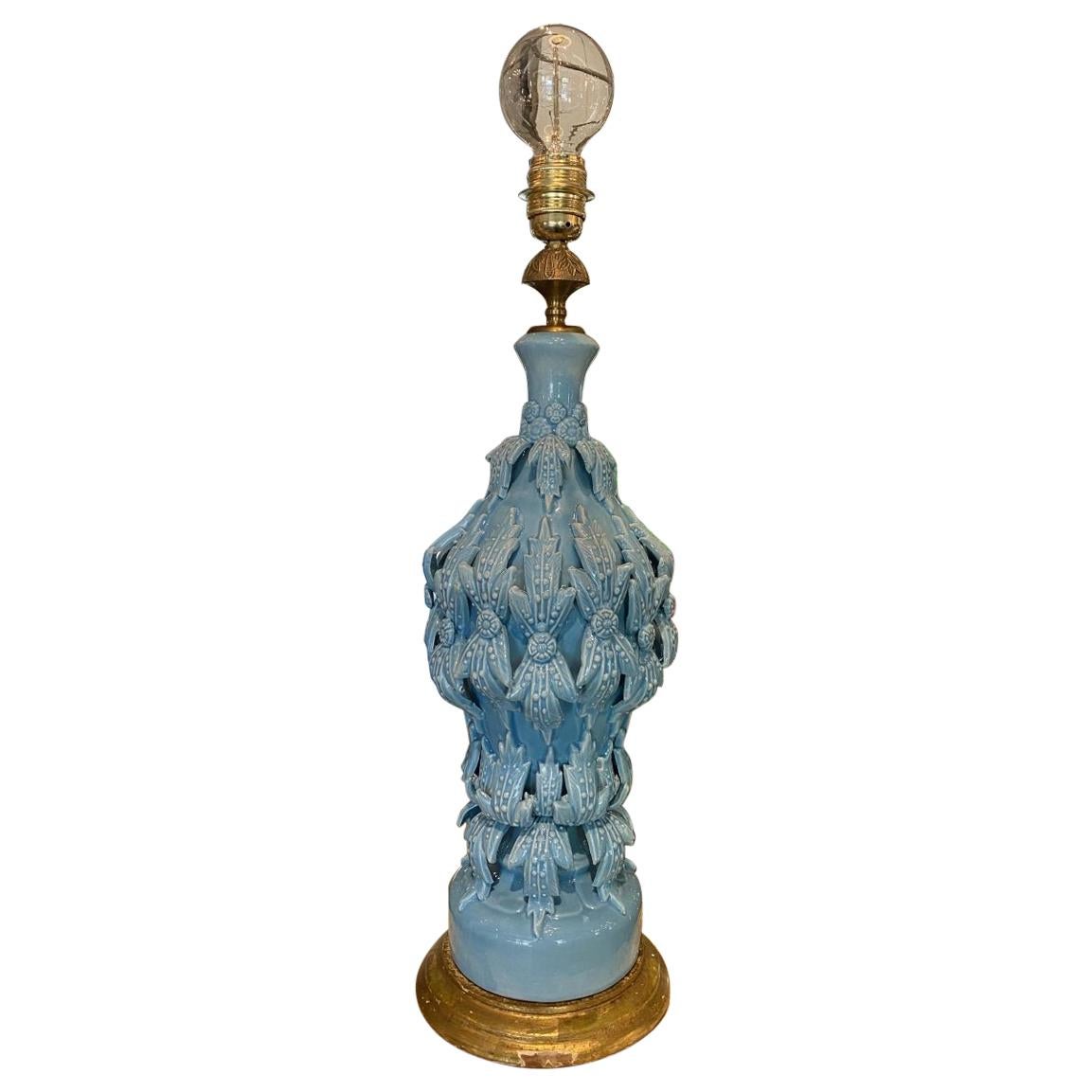 French Midcentury Turquoise Ceramic Lamp