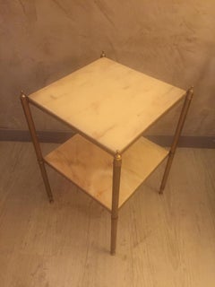 French Midcentury Two-Tier Brass Side Table with Onyx Tops, 1960s