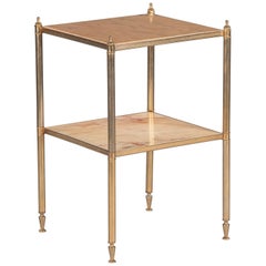 French Midcentury Two-Tier Brass Side Table with Onyx Tops