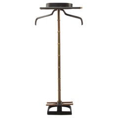 French Midcentury Valet, Jacques Adnet, Steel, Black Leather, Brass