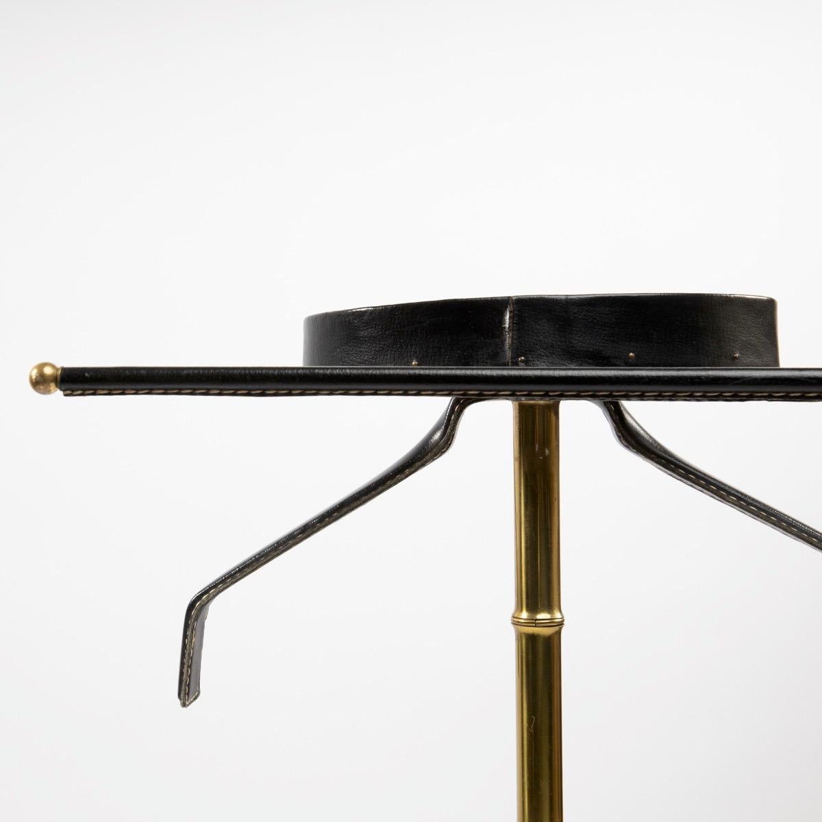 Mid-Century Modern French Midcentury Valet Muet, Jacques Adnet, Steel, Black Leather, Brass