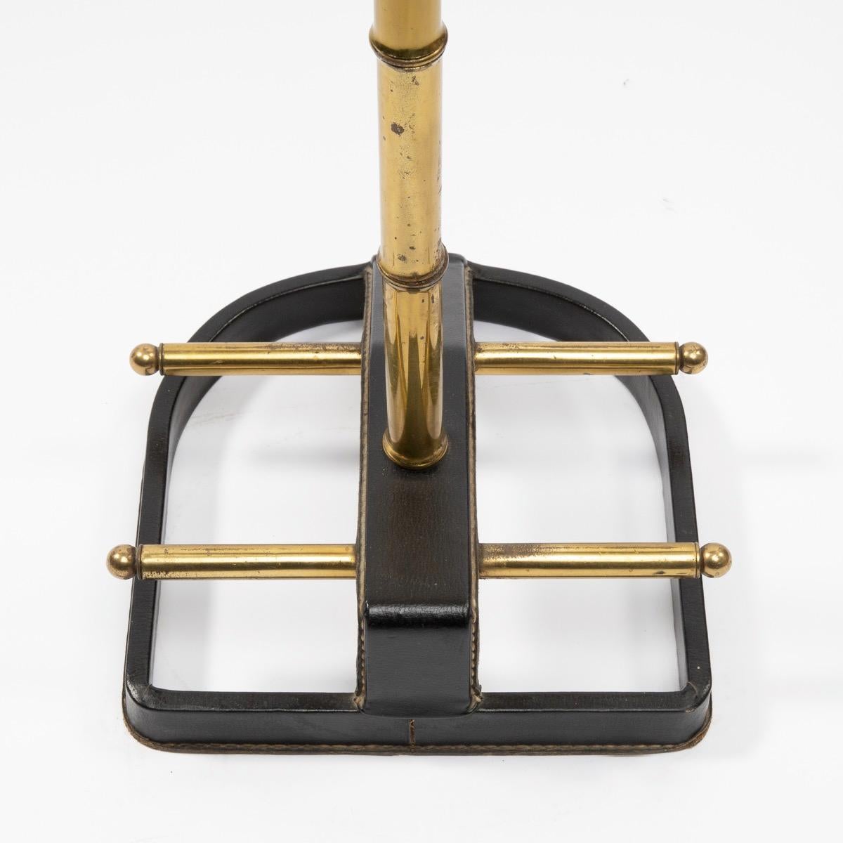 French Midcentury Valet Muet, Jacques Adnet, Steel, Black Leather, Brass In Good Condition In Brussels, BE