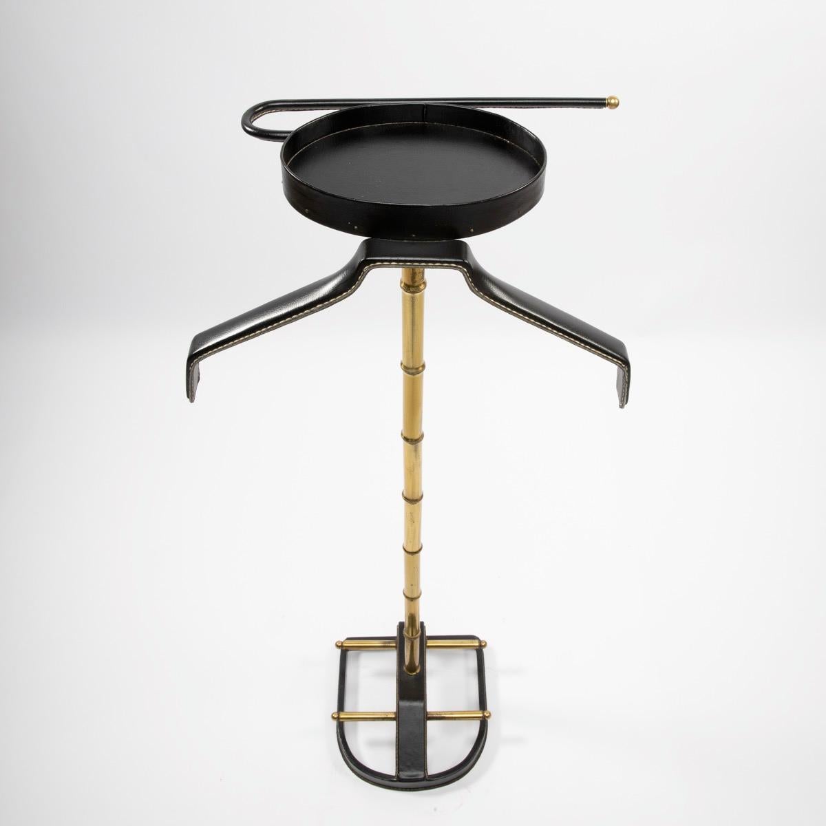 Mid-20th Century French Midcentury Valet Muet, Jacques Adnet, Steel, Black Leather, Brass