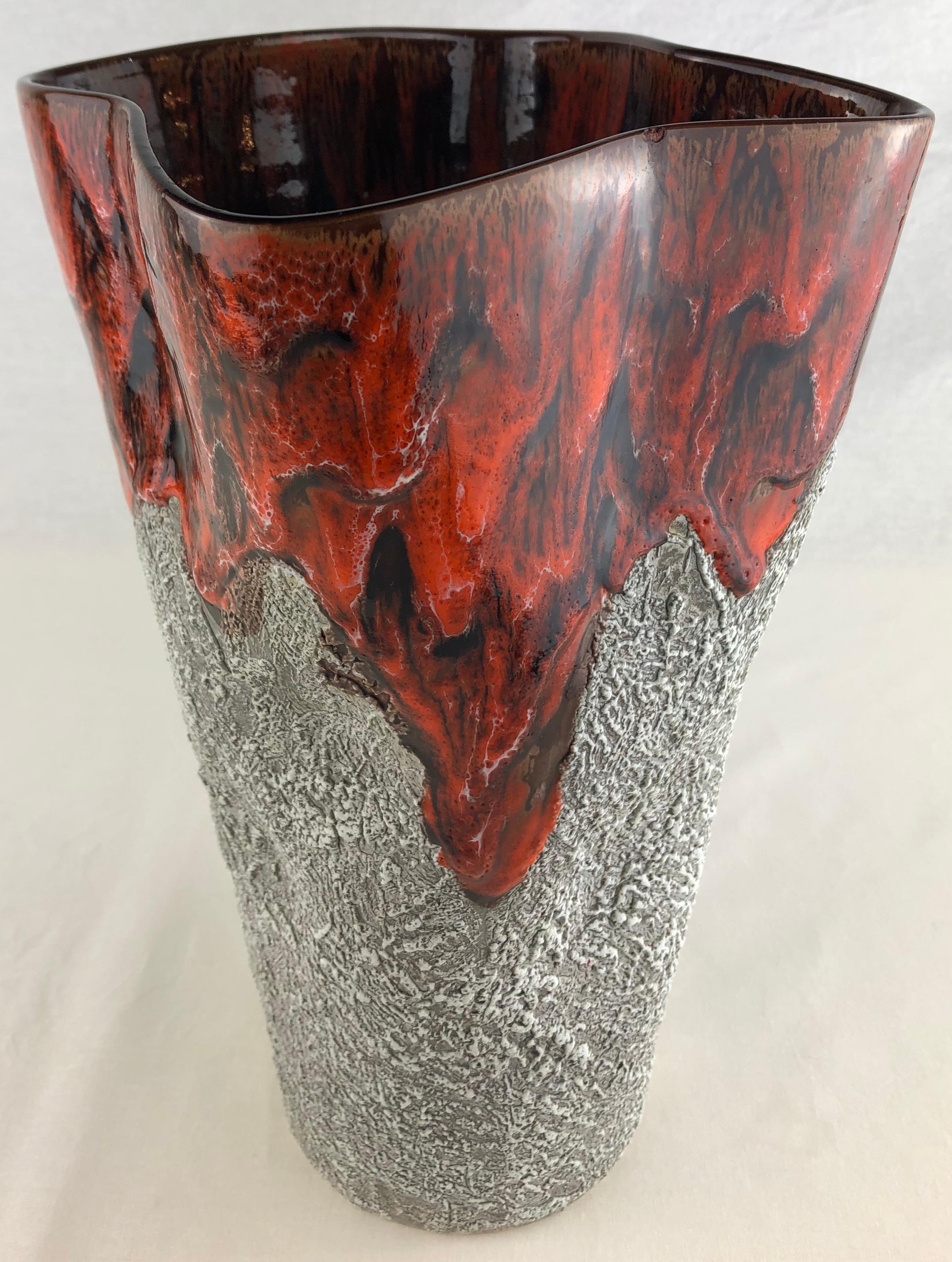 Glazed French Mid-Century Fat Lava Style Vase from Vallauris Style Charles Cart For Sale