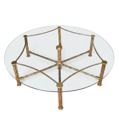 French Midcentury Very Large Coffee Table - Solid Brass Faux Bamboo