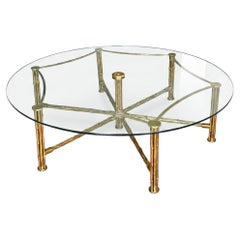 French Midcentury Very Large Coffee Table - Solid Brass Faux Bamboo