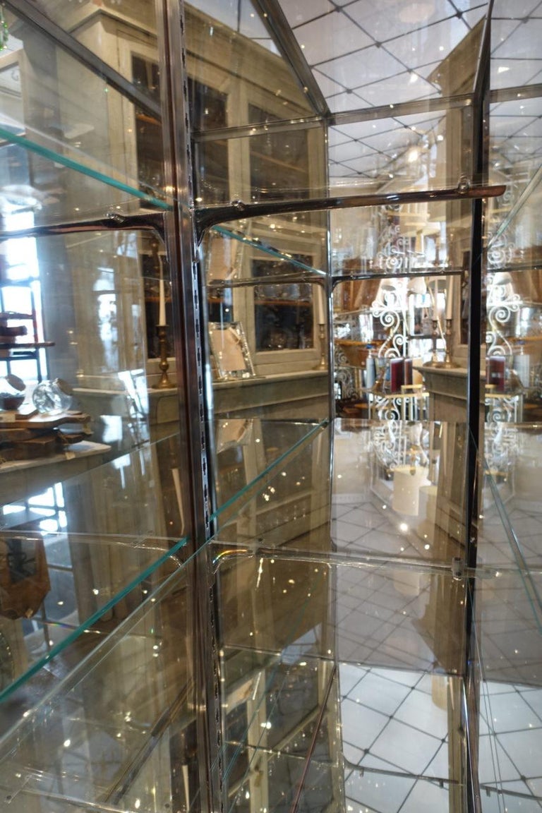 French Midcentury Vintage Chrome, Glass, Mirrored Display at