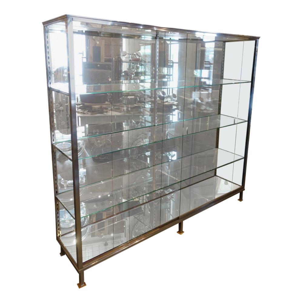 French Midcentury Vintage Chrome, Glass, Mirrored Display Cabinet