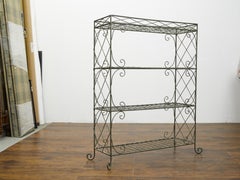 French Midcentury Wire Freestanding Shelf with Diamond Motifs and C-Scrolls