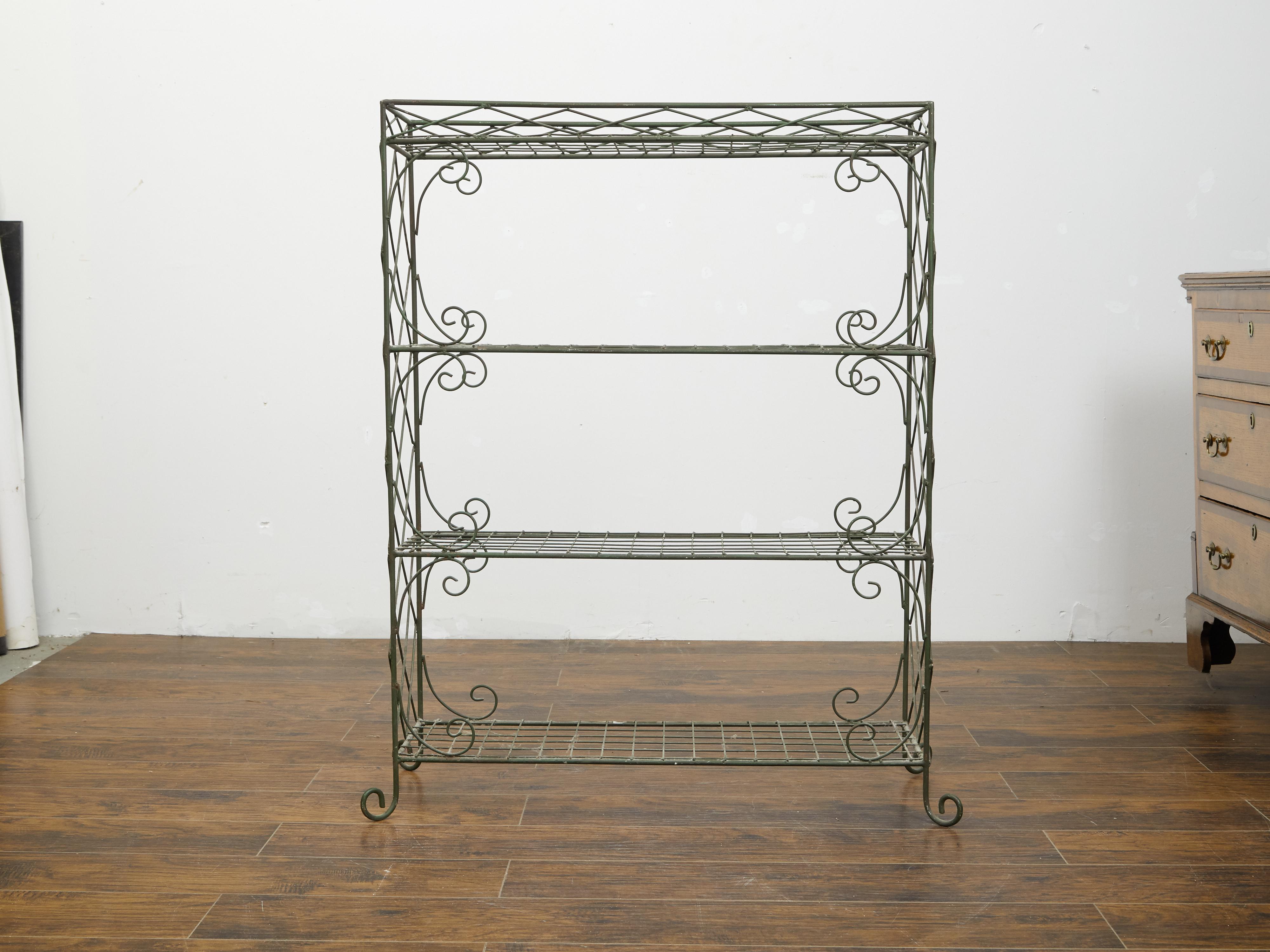 French Midcentury Wire Freestanding Shelf with Diamond Motifs and C-Scrolls 3