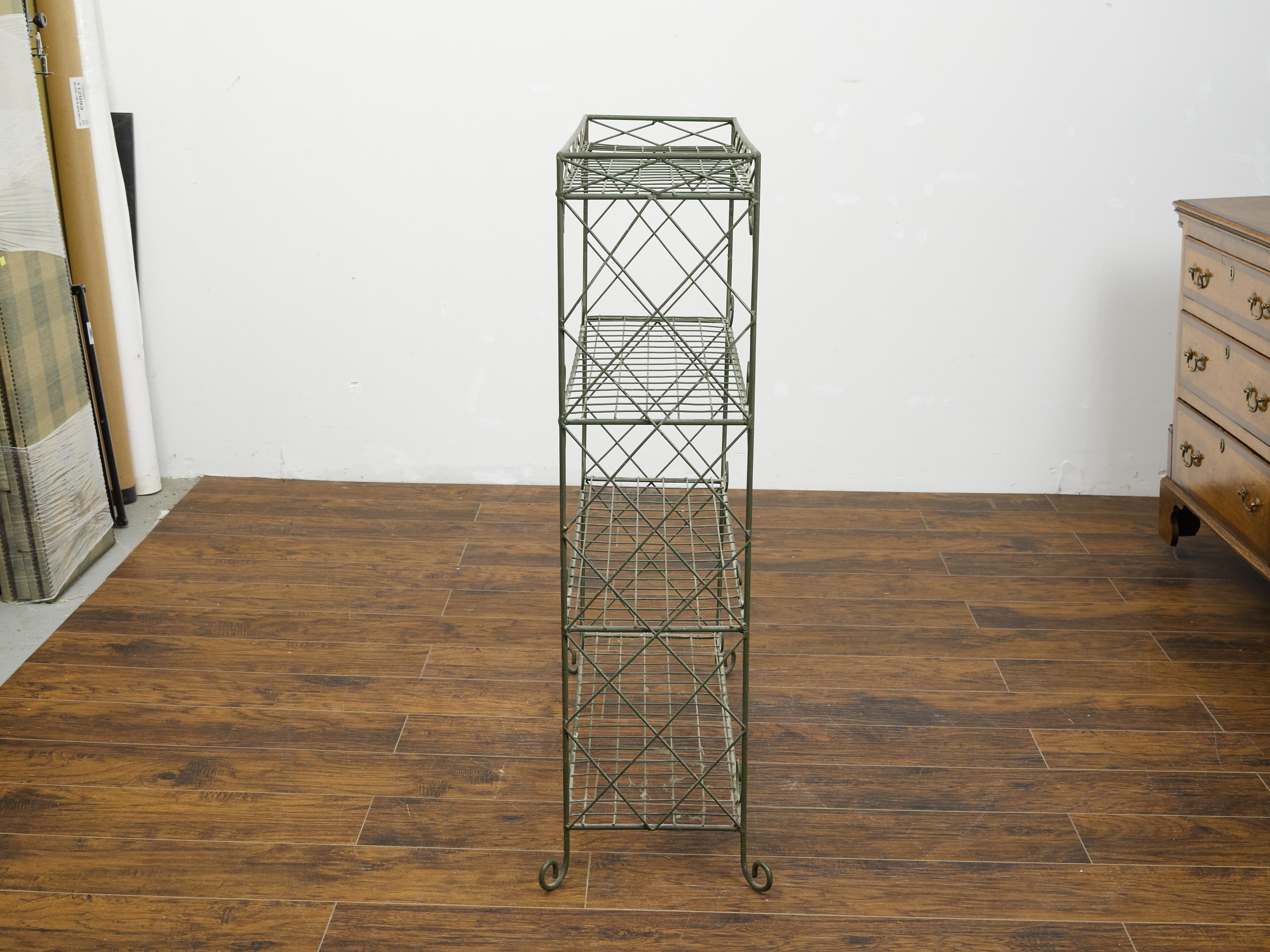 French Midcentury Wire Freestanding Shelf with Diamond Motifs and C-Scrolls 5