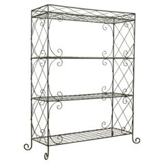 French Midcentury Wire Freestanding Shelf with Diamond Motifs and C-Scrolls