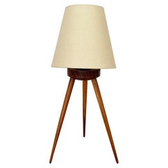 French Midcentury Wood Tripod Table Lamp