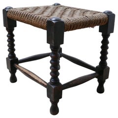 French Midcentury Woven Cord Wooden Stool or Side Table