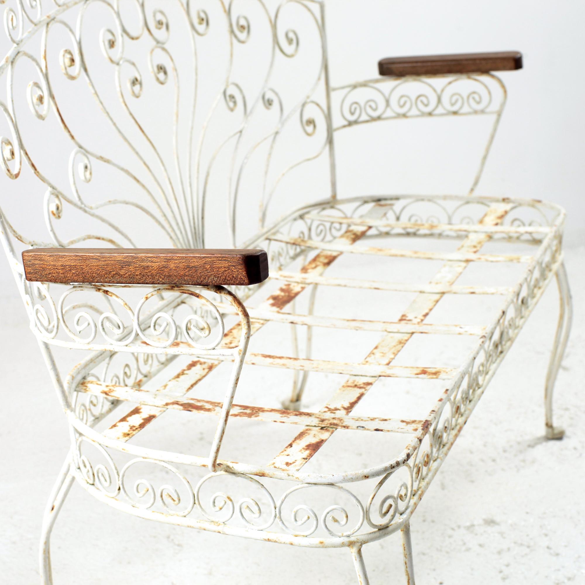 French Midcentury Wrought Iron Patio and Garden Bench or Settee 5