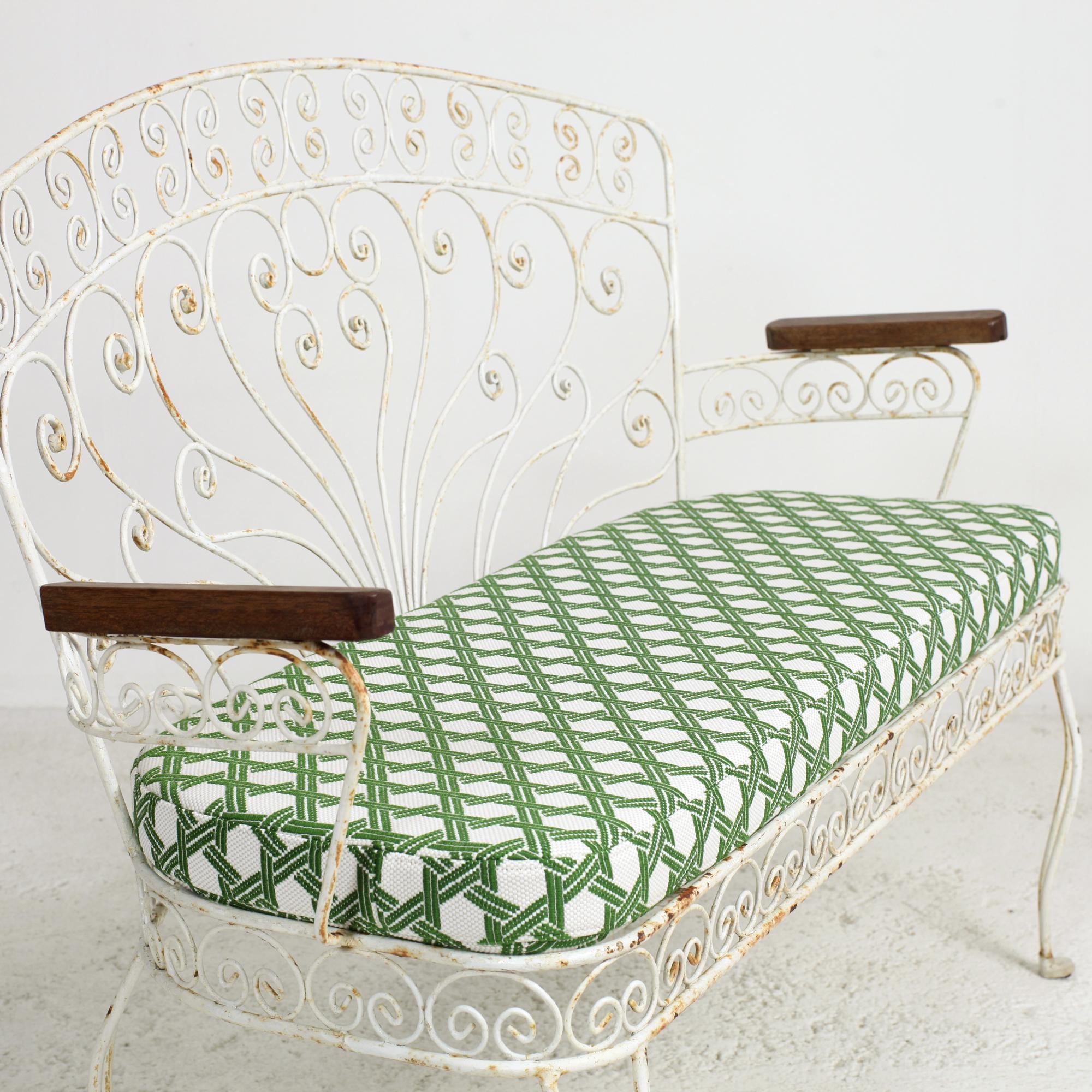 French Midcentury Wrought Iron Patio and Garden Bench or Settee 6