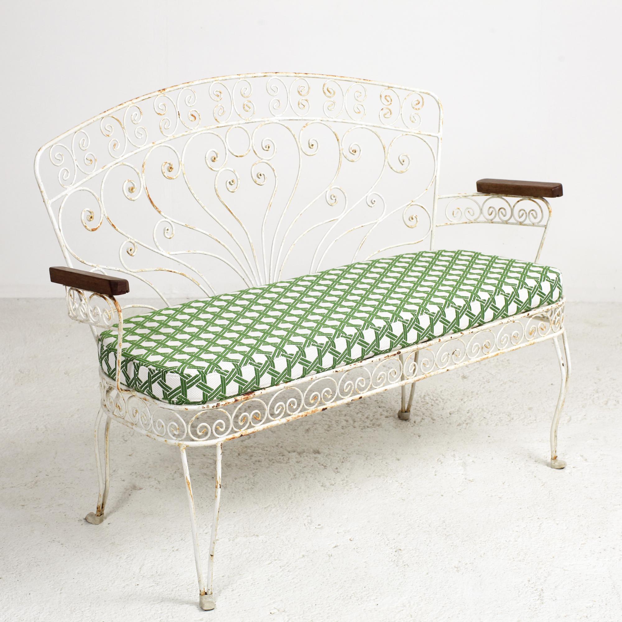 Mid-Century Modern French Midcentury Wrought Iron Patio and Garden Bench or Settee