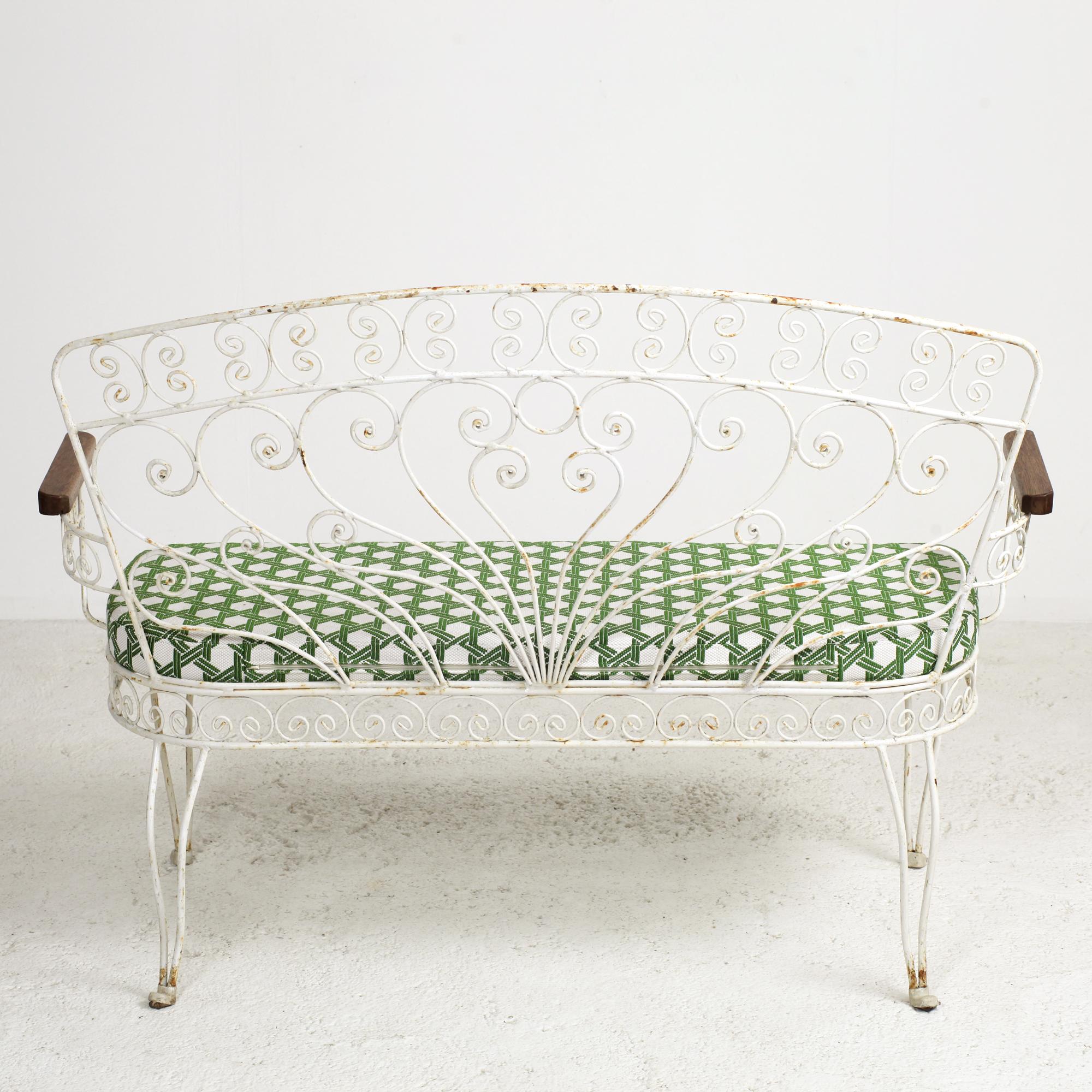 Mid-20th Century French Midcentury Wrought Iron Patio and Garden Bench or Settee